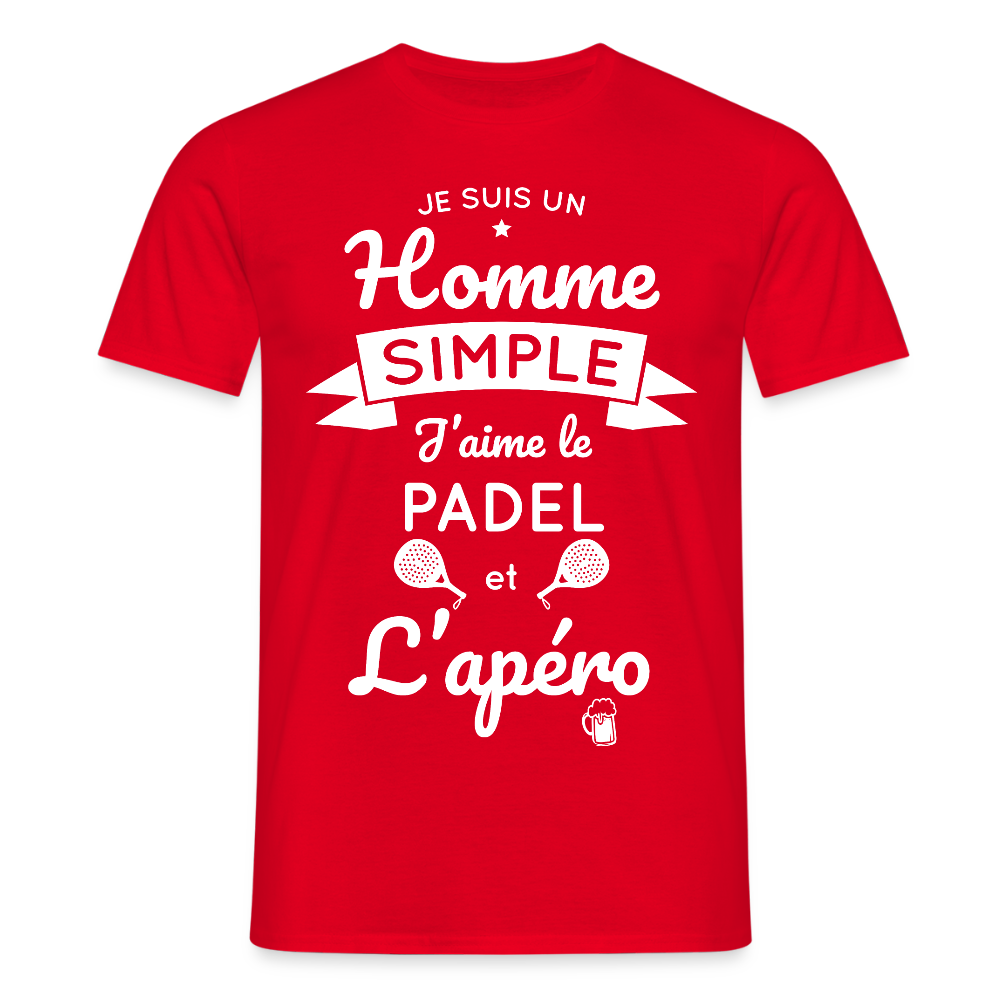 T-shirt Homme - Je Suis un Homme Simple j'aime le Padel et L'apéro - rouge