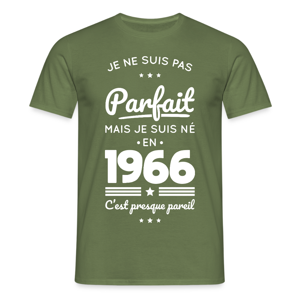 T-shirt anniversaire homme 60 ans – Pas parfait mais né en 1966 - vert militaire