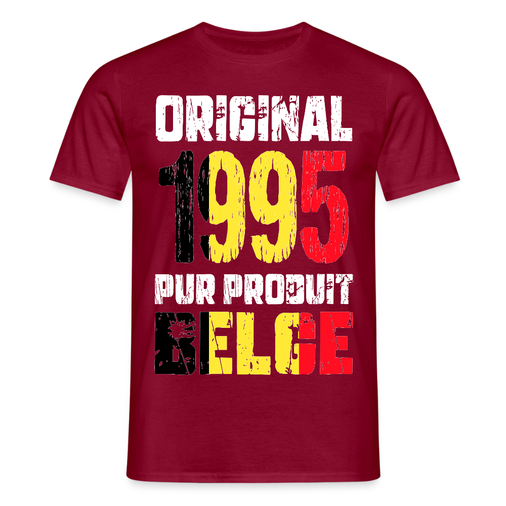T-shirt Homme - Anniversaire 30 Ans - Original 1995 - Pur produit Belge - rouge brique