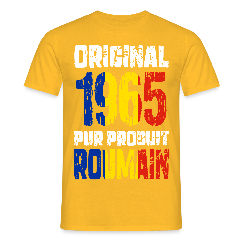 T-shirt Homme - Anniversaire 60 Ans - Original 1965 - Pur produit Roumain - jaune