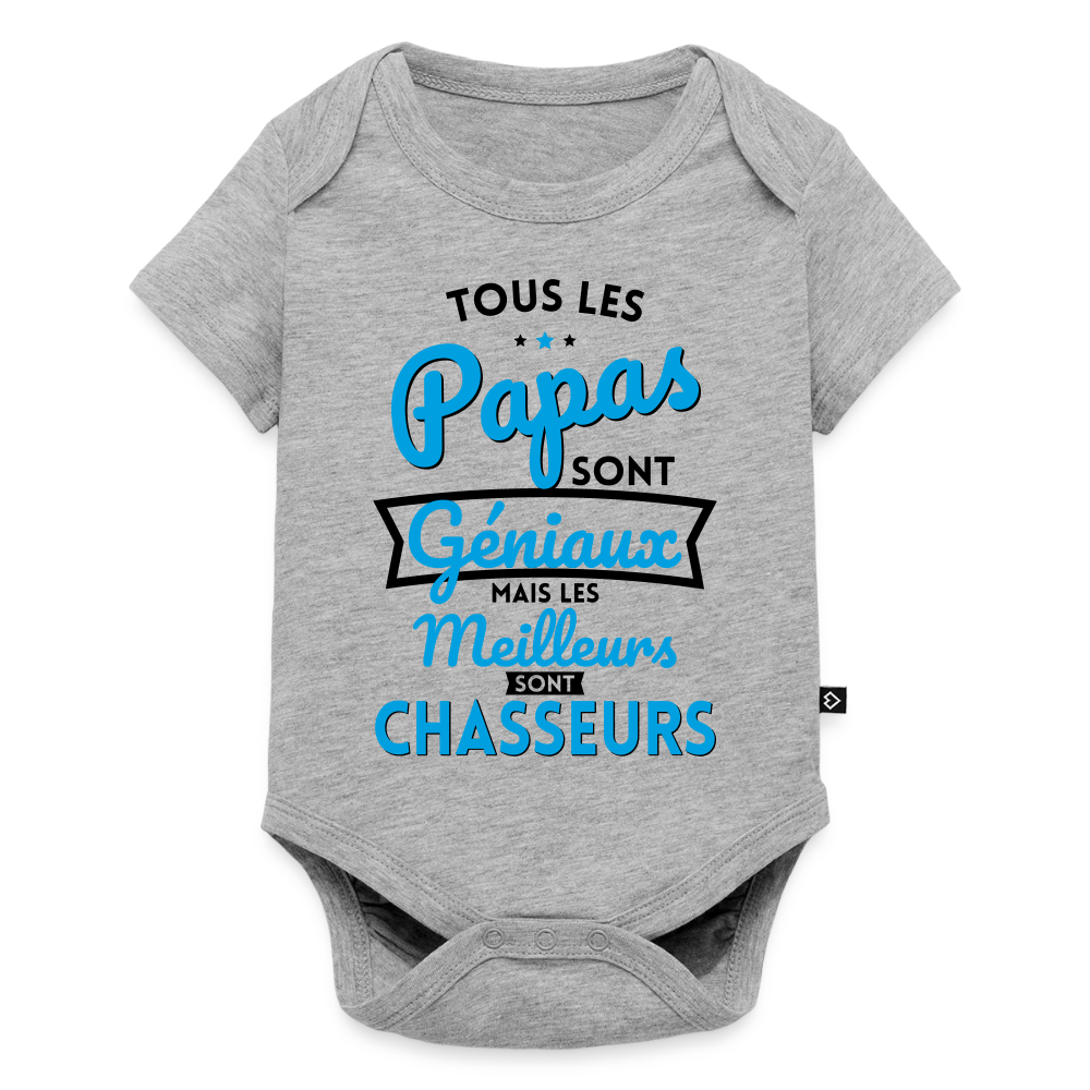 Body Bébé bio manches courtes - Papas géniaux - Les meilleurs sont chasseurs - gris chiné