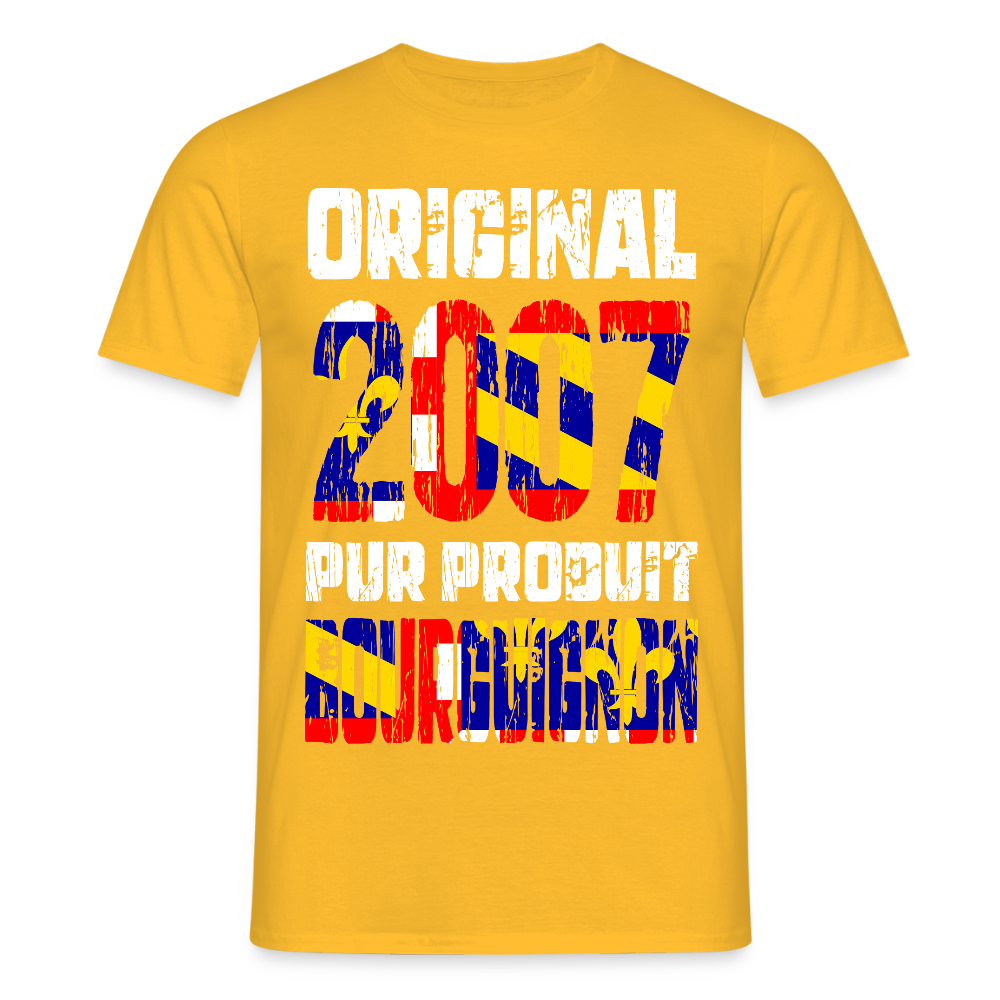 T-shirt Homme - Anniversaire 18 Ans - Original 2007 - Pur produit Bourguignon - jaune