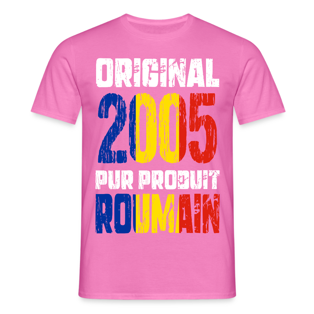 T-shirt Homme - Anniversaire 20 Ans - Original 2005 - Pur produit Roumain - rose
