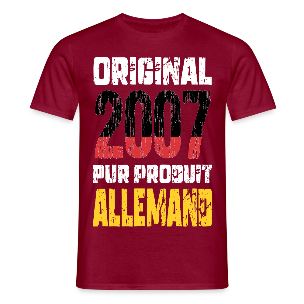 T-shirt Homme - Anniversaire 18 Ans - Original 2007 - Pur produit Allemand - rouge brique