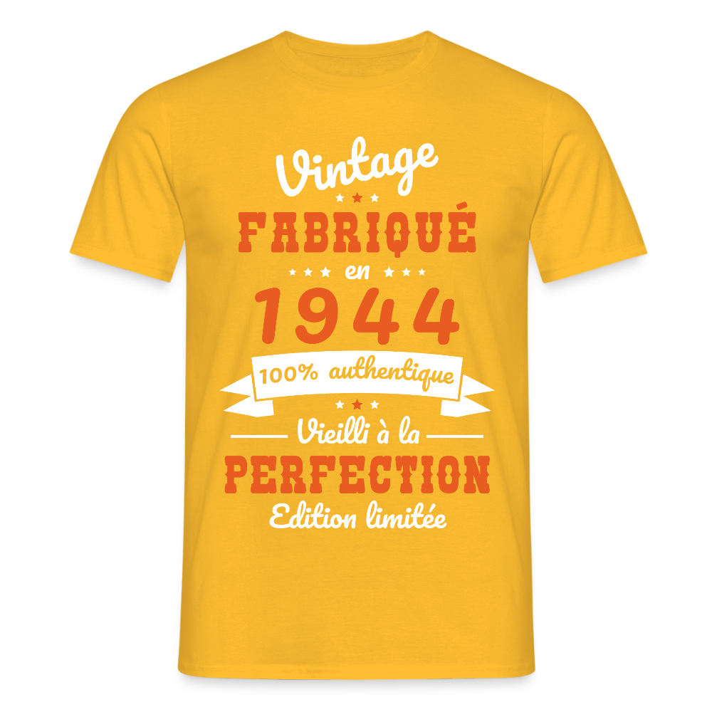 T-shirt Homme - Anniversaire 81 Ans - Vintage Fabriqué en 1944 - jaune