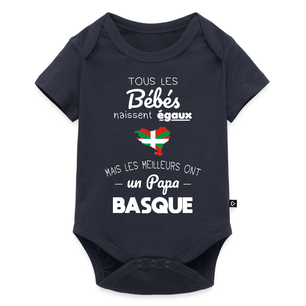 Body Bébé bio manches courtes - Les Meilleurs Ont Un Papa Basque - bleu marine