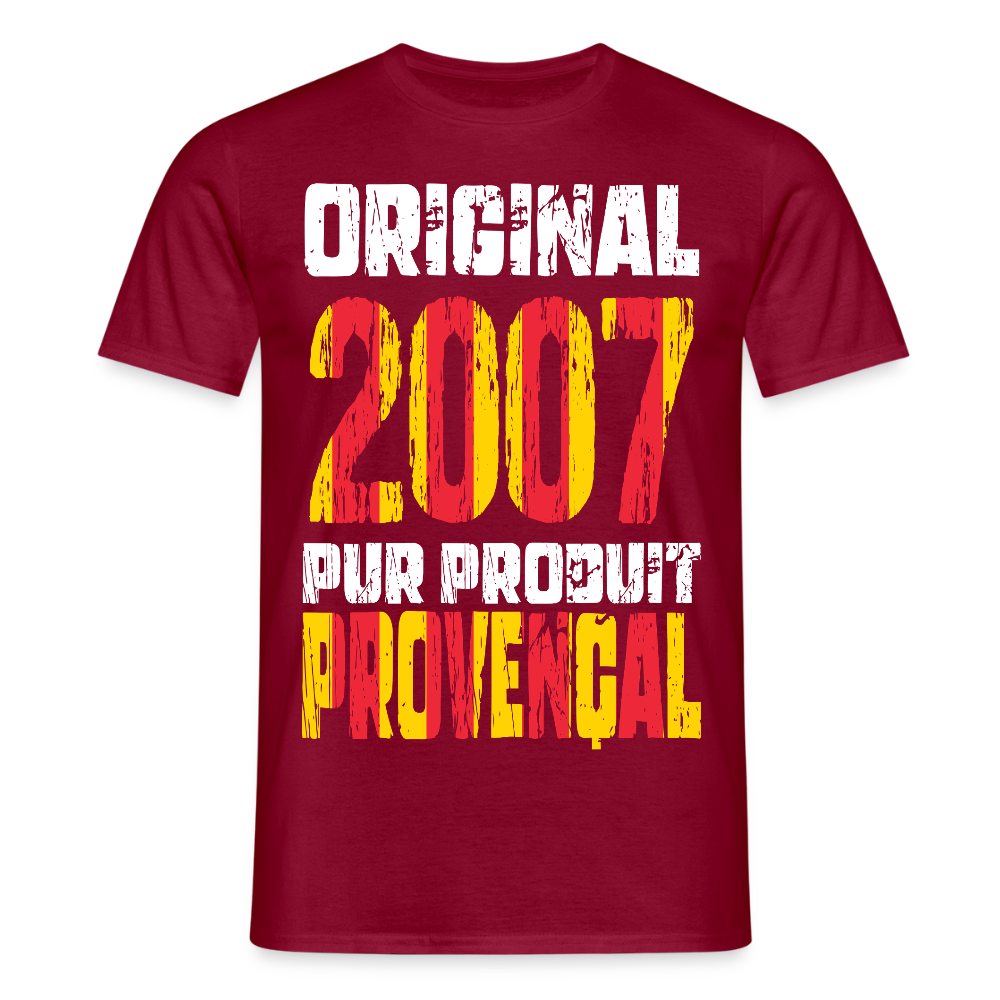 T-shirt Homme - Anniversaire 18 Ans - Original 2007 - Pur produit Provençal - rouge brique