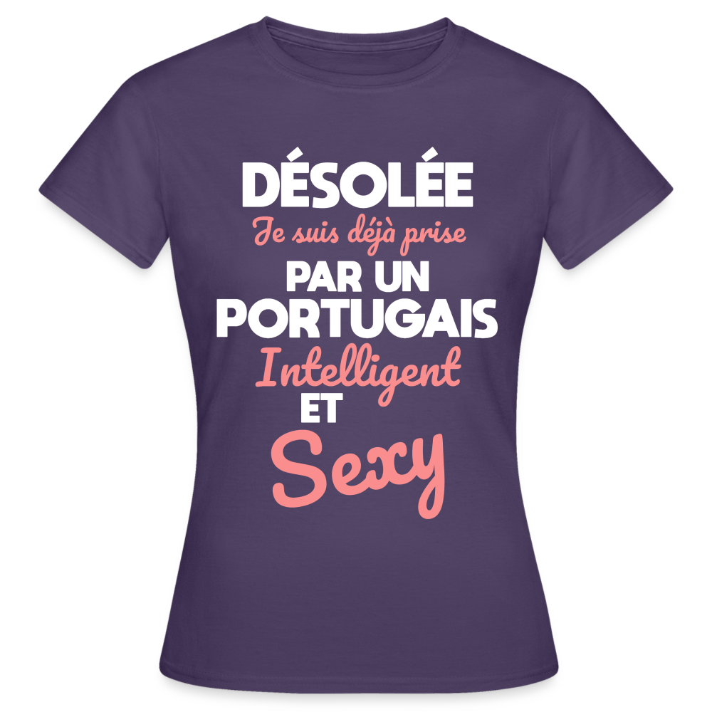 T-shirt Femme - Je suis déjà prise par un Portugais intelligent et sexy - violet foncé