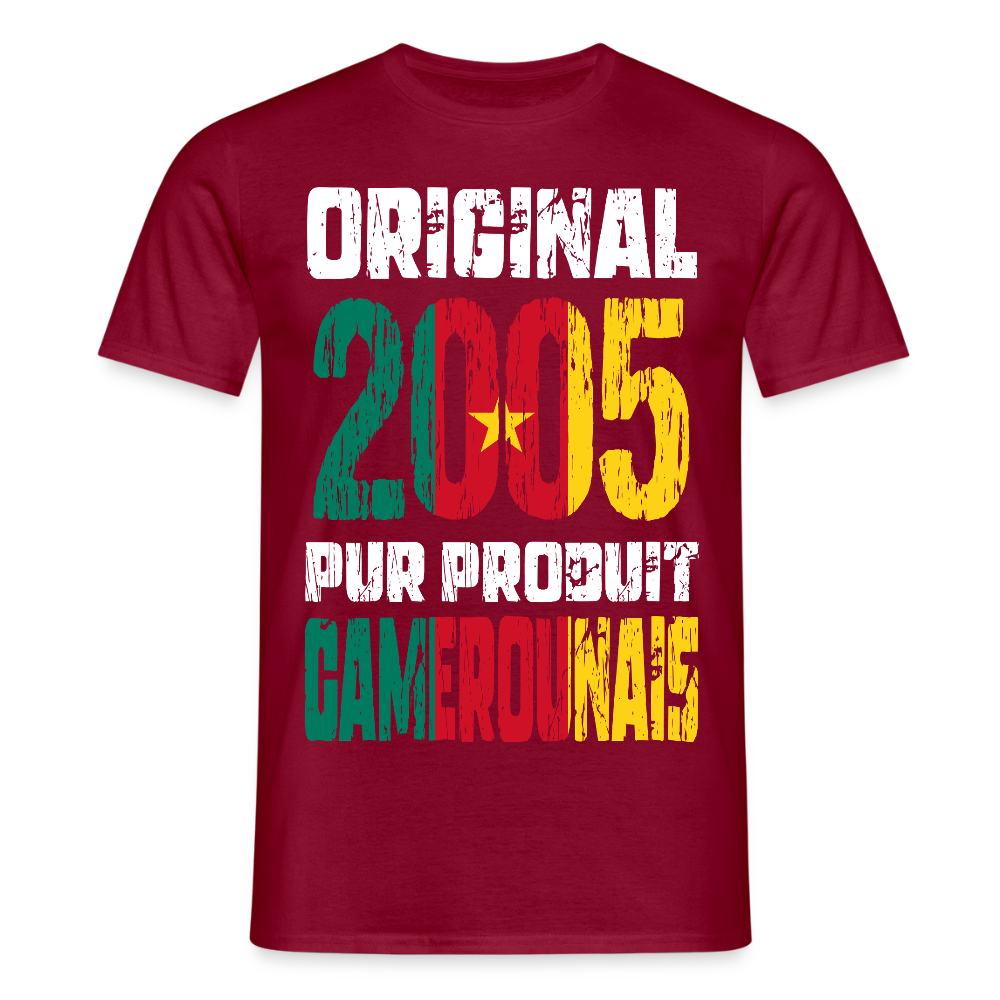 T-shirt Homme - Anniversaire 20 Ans - Original 2005 - Pur produit Camerounais - rouge brique