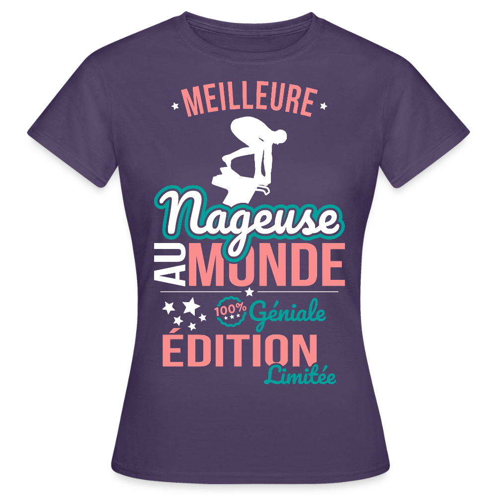 T-shirt Femme - Meilleure Nageuse au monde - 100% géniale - violet foncé