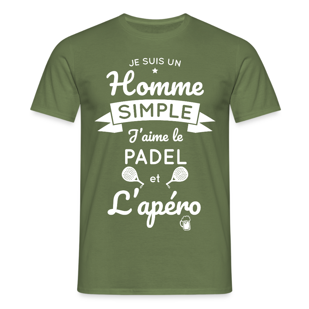 T-shirt Homme - Je Suis un Homme Simple j'aime le Padel et L'apéro - vert militaire