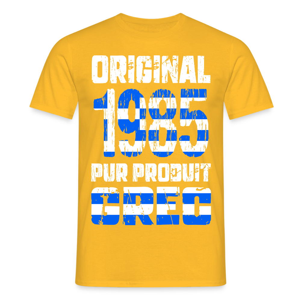 T-shirt Homme - Anniversaire 40 Ans - Original 1985 - Pur produit Grec - jaune