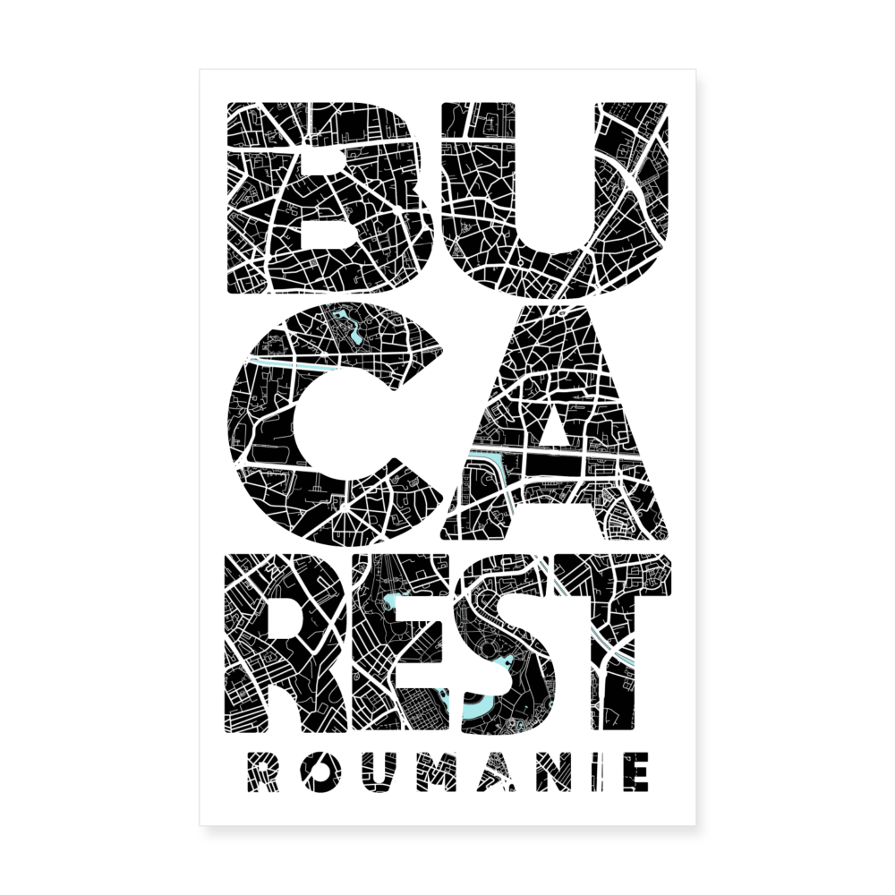 Poster Bucarest - Plan Bucarest - 20 x 30 cm - blanc