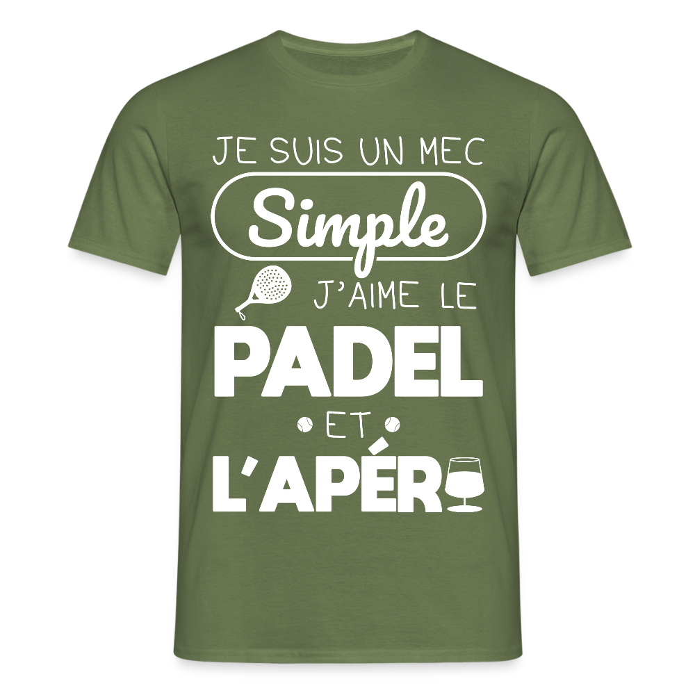 T-shirt Homme - Mec Simple j'aime le Padel et L'apéro - vert militaire