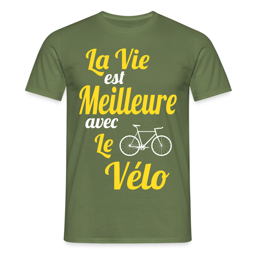 T-shirt Homme - La vie est meilleure avec le Vélo - vert militaire