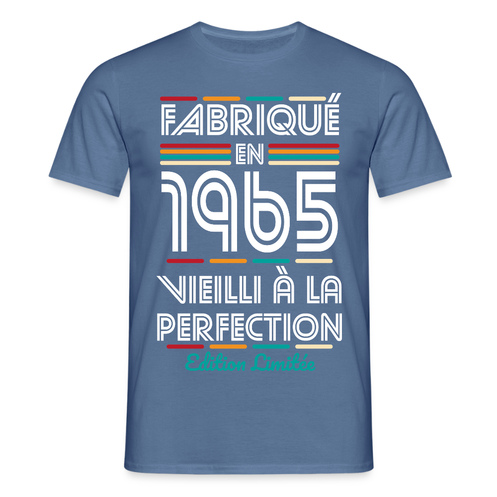 T-shirt Homme - Anniversaire 60 Ans - Fabriqué en 1965 - bleu pigeon