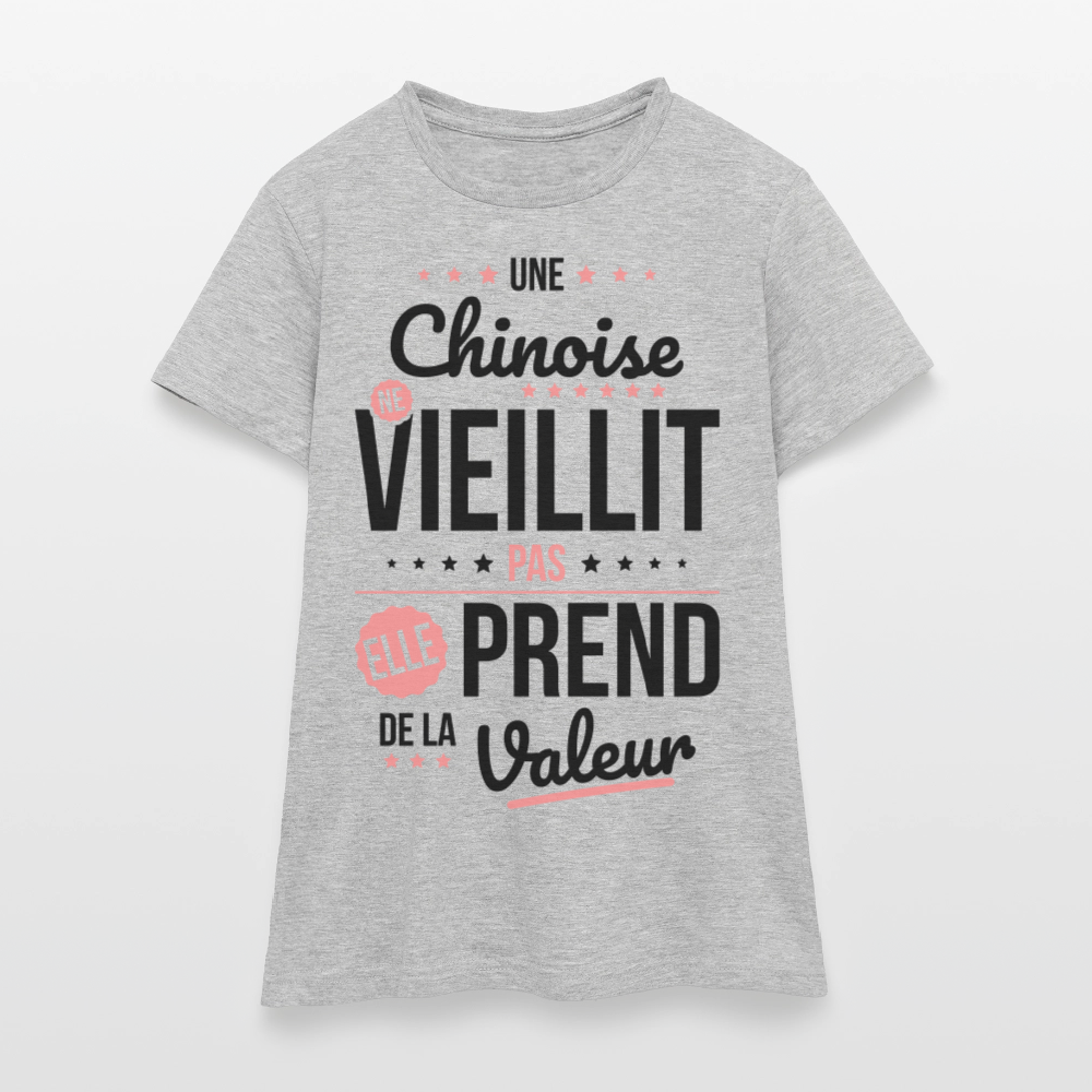 T-shirt Femme - Une Chinoise ne vieillit pas - gris chiné