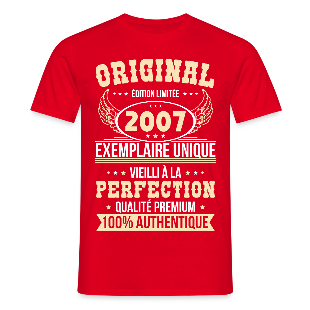 T-shirt Homme - Anniversaire 18 Ans - Original 2007 - rouge