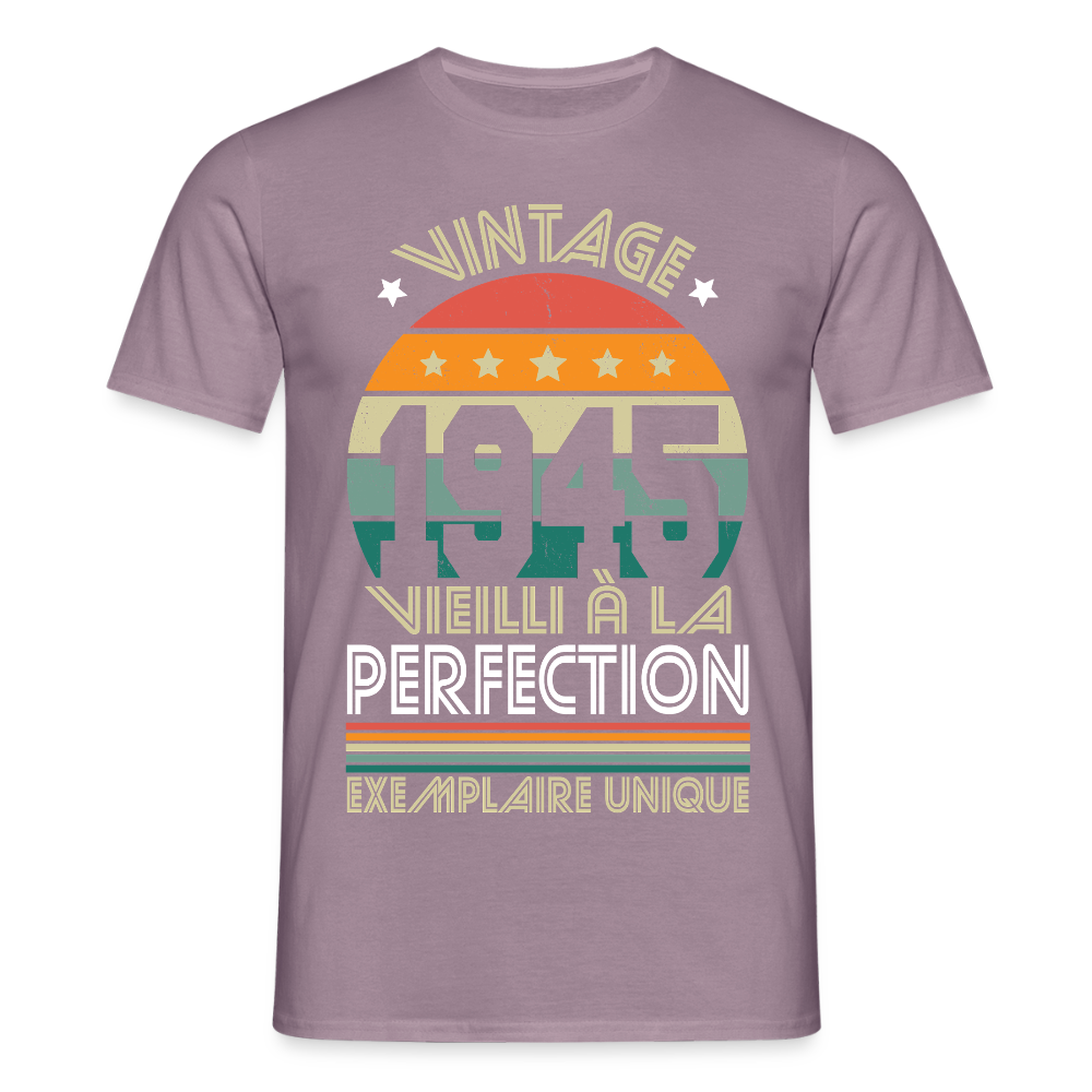 T-shirt Homme - Anniversaire 80 Ans - Vintage 1945 - mauve gris