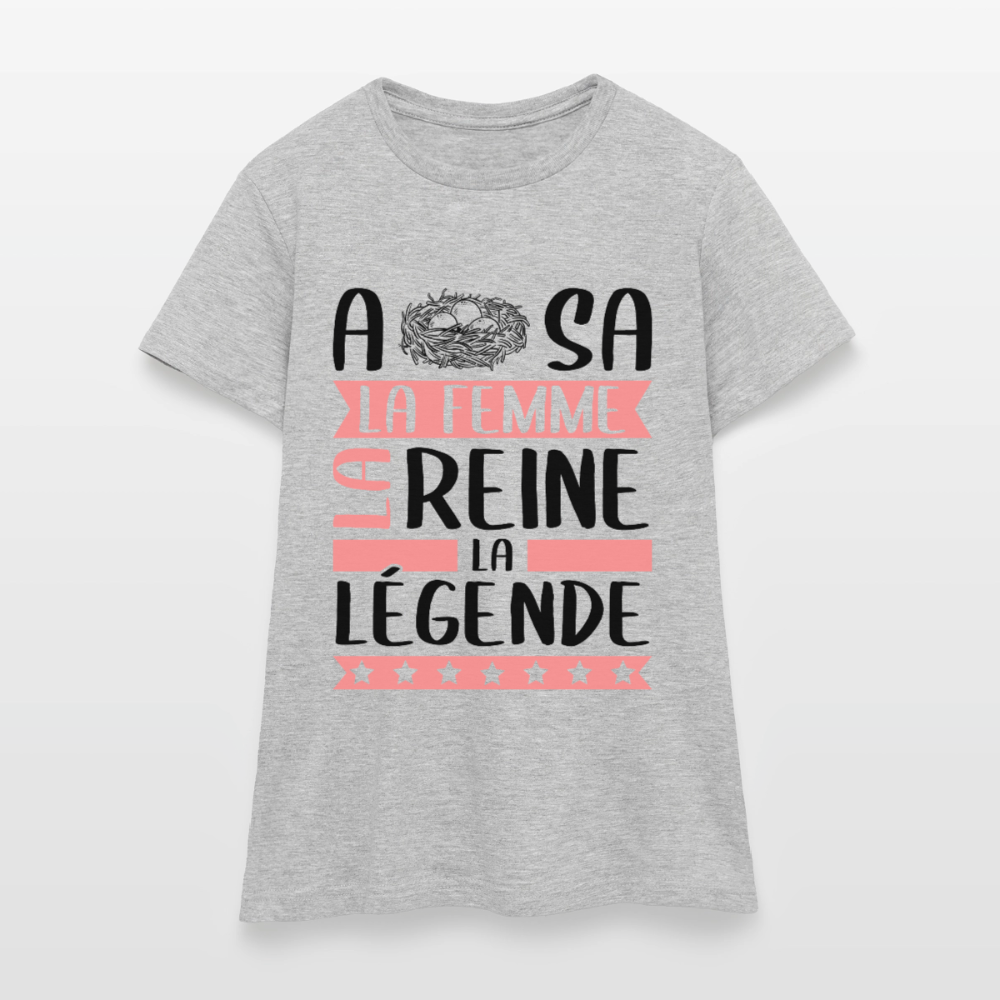 T-shirt femme coloris clair Anissa rébus – La femme, la reine, la légende - gris chiné