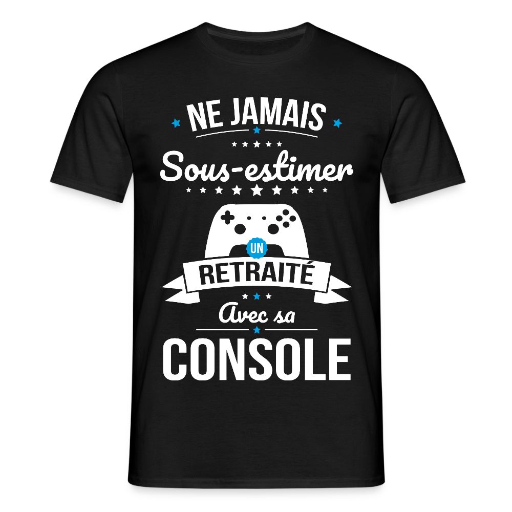 T-shirt Homme - Ne jamais sous-estimer un retraité avec sa console - noir