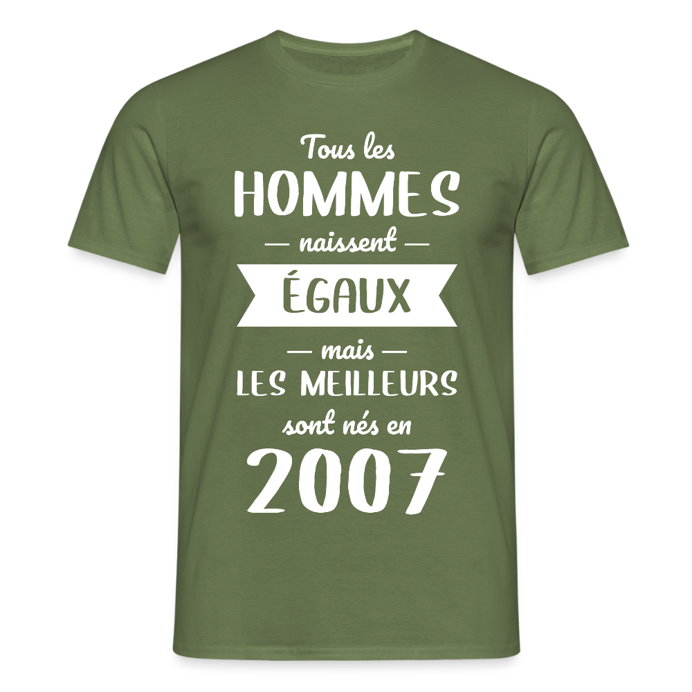 T-shirt Homme - Anniversaire 18 Ans - Les meilleurs sont nés en 2007 - vert militaire