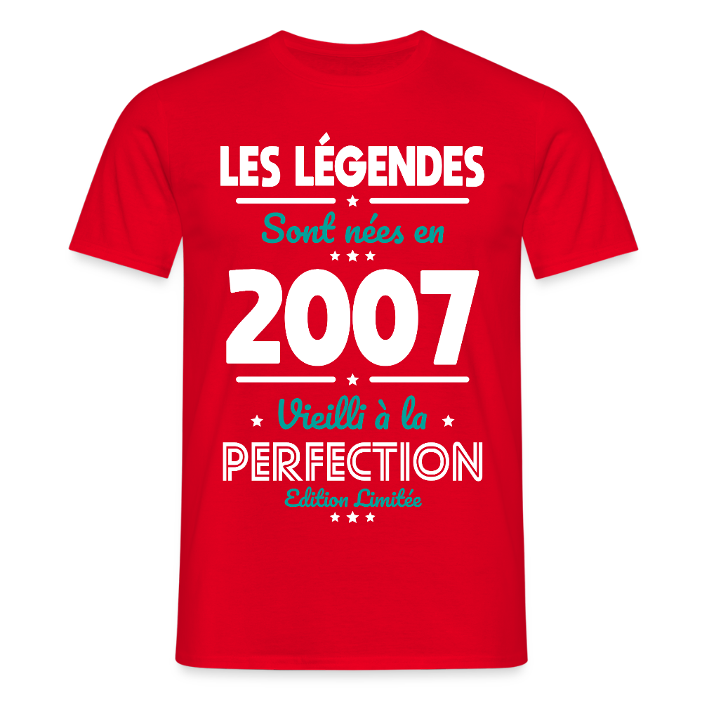 T-shirt Homme - Anniversaire 18 Ans - Les Légendes sont nées en 2007 - rouge