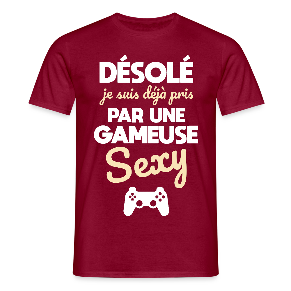T-shirt Homme - Je suis pris par une gameuse sexy - rouge brique