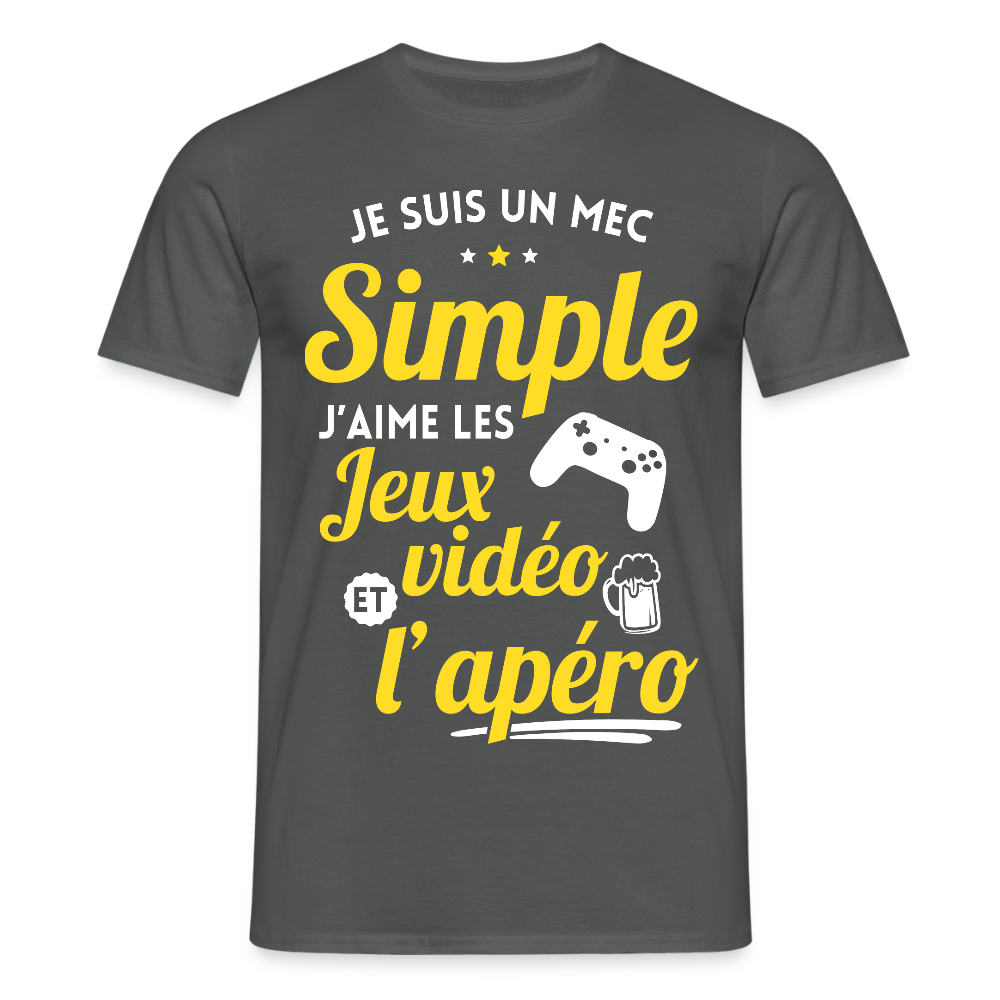 T-shirt Homme - J'aime les jeux vidéo et l'apéro - charbon