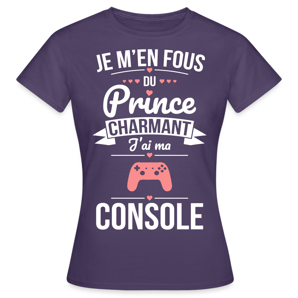 T-shirt Femme - Je m'en fous du prince charmant j'ai ma console - violet foncé