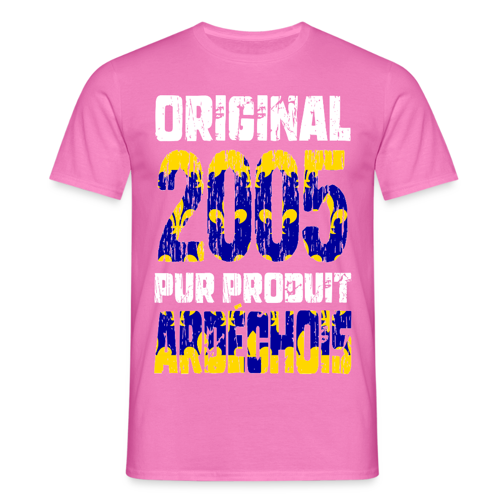 T-shirt Homme - Anniversaire 20 Ans - Original 2005 - Pur produit Ardéchois - rose