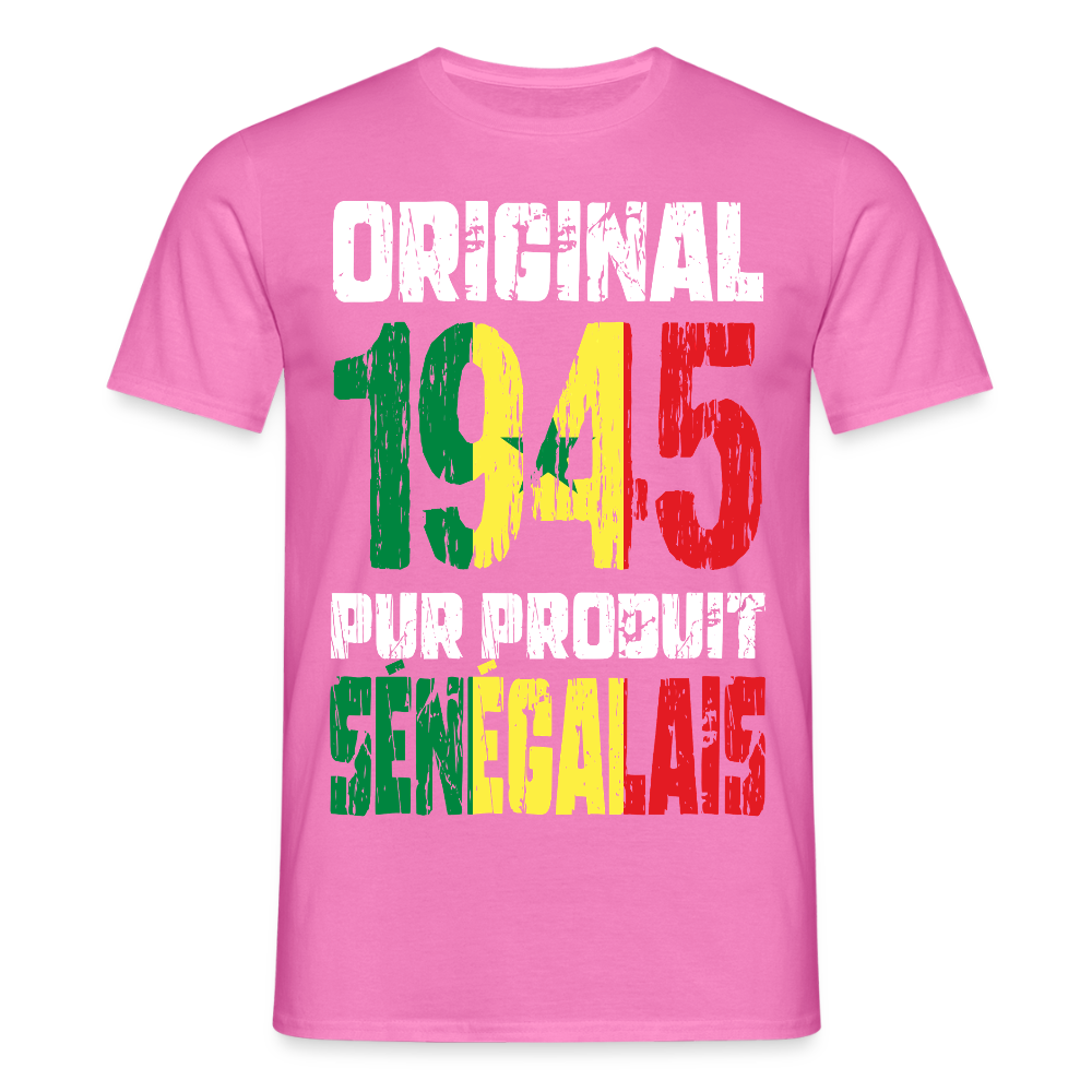 T-shirt Homme - Anniversaire 80 Ans - Original 1945 - Pur produit Sénégalais - rose