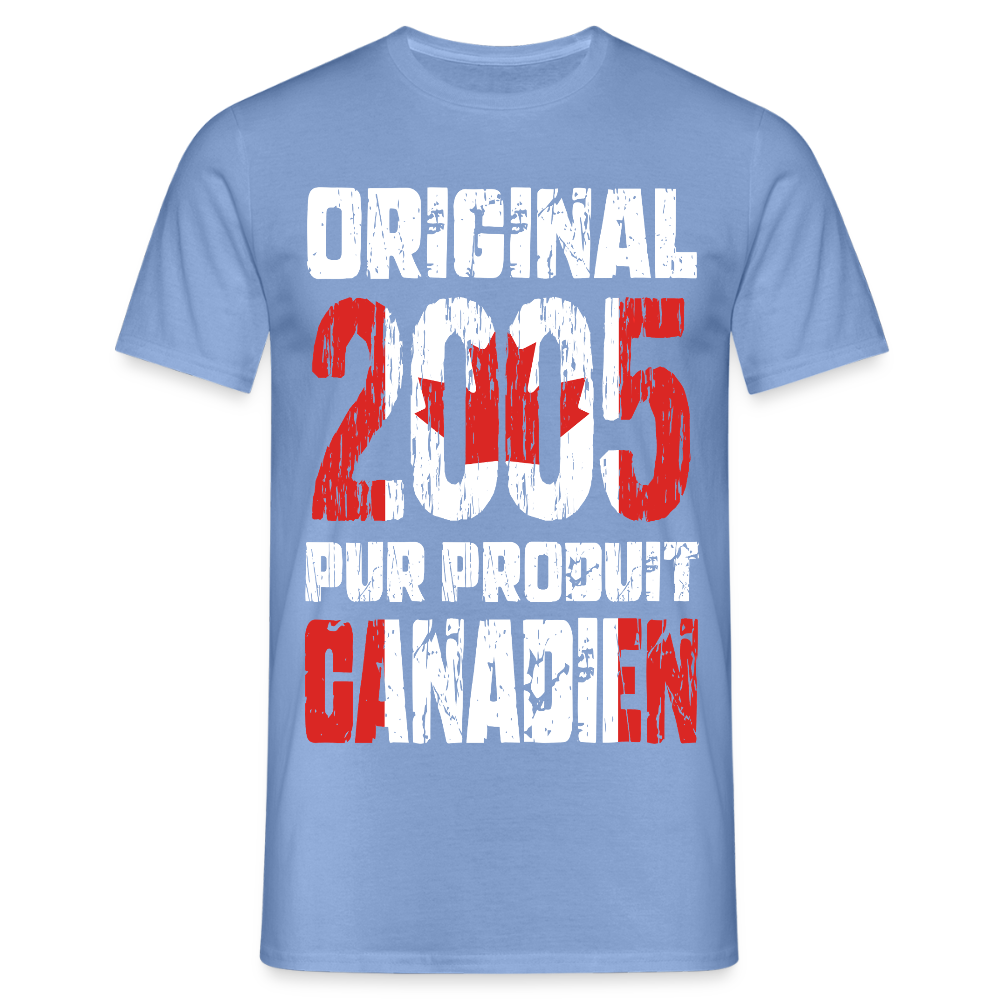 T-shirt Homme - Anniversaire 20 Ans - Original 2005 - Pur produit Canadien - carolina blue