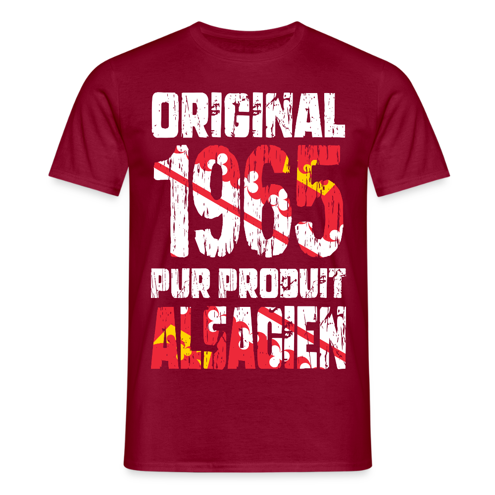 T-shirt Homme - Anniversaire 60 Ans - Original 1965 - Pur produit Alsacien - rouge brique