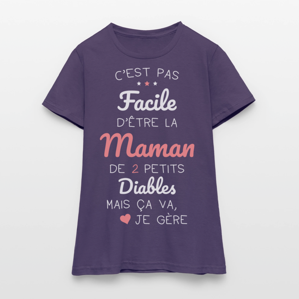 T-shirt Femme - Pas facile d'être la maman de 2 petits diables - violet foncé