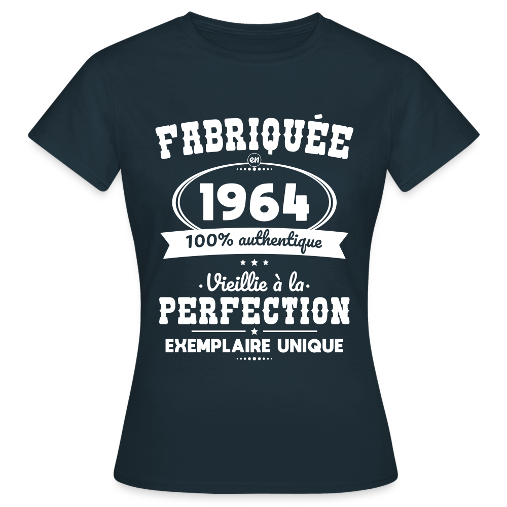 T-shirt Femme - Anniversaire 61 Ans - Fabriquée en 1964 - marine