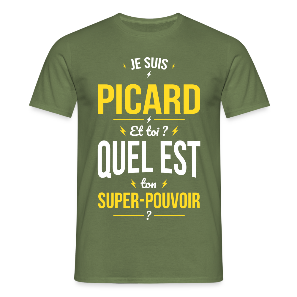 T-shirt Homme - Je suis Picard - Super-pouvoir - vert militaire