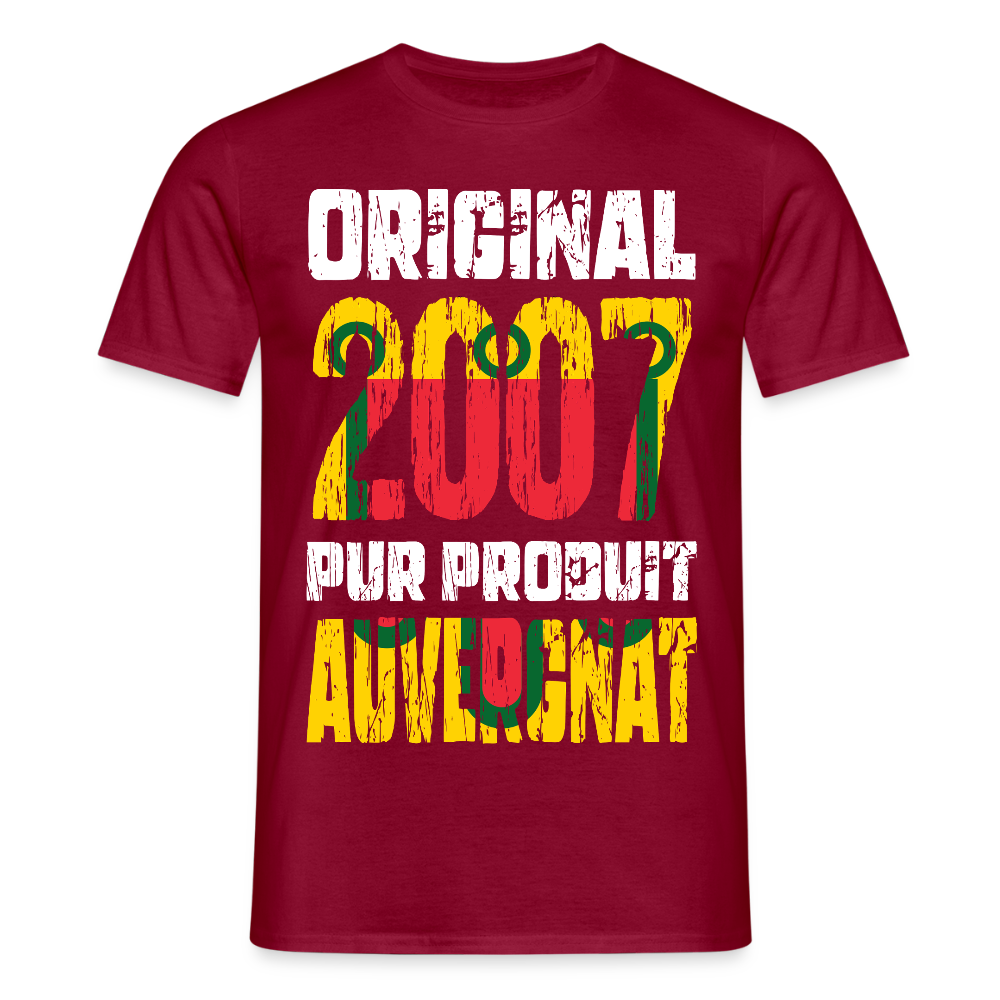 T-shirt Homme - Anniversaire 18 Ans - Original 2007 - Pur produit Auvergnat - rouge brique
