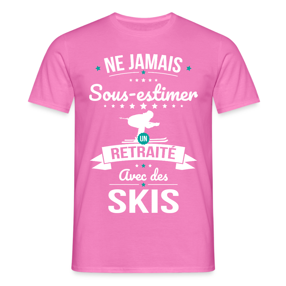 T-shirt Homme - Ne jamais sous-estimer un retraité avec des skis - rose