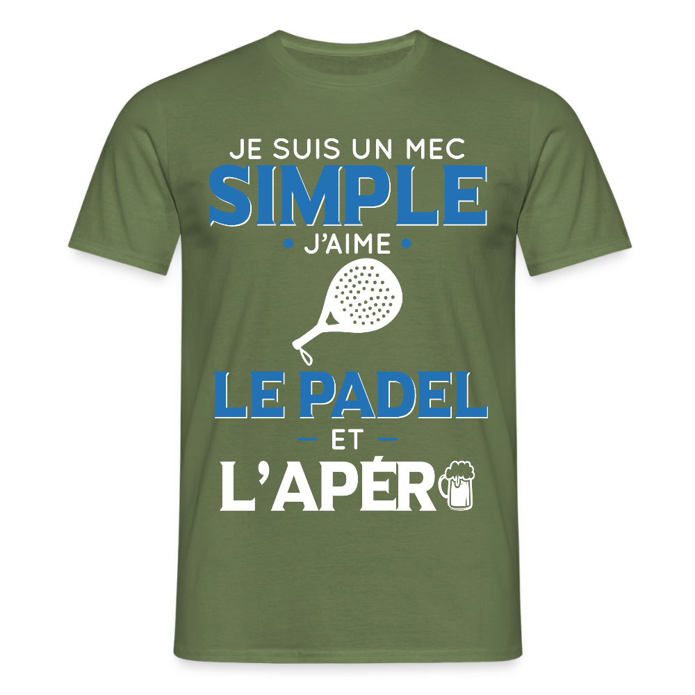 T-shirt Homme - Mec Simple j'aime le Padel et L'apéro - vert militaire