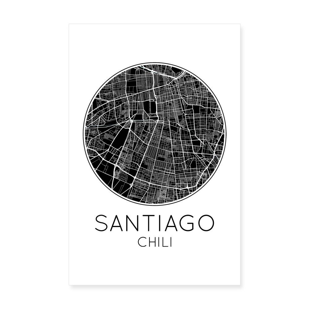 Poster Santiago - Plan Santiago - 20 x 30 cm - blanc