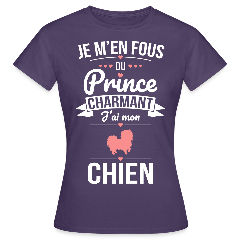 T-shirt Femme - Je m'en fous du prince charmant j'ai mon chien - violet foncé