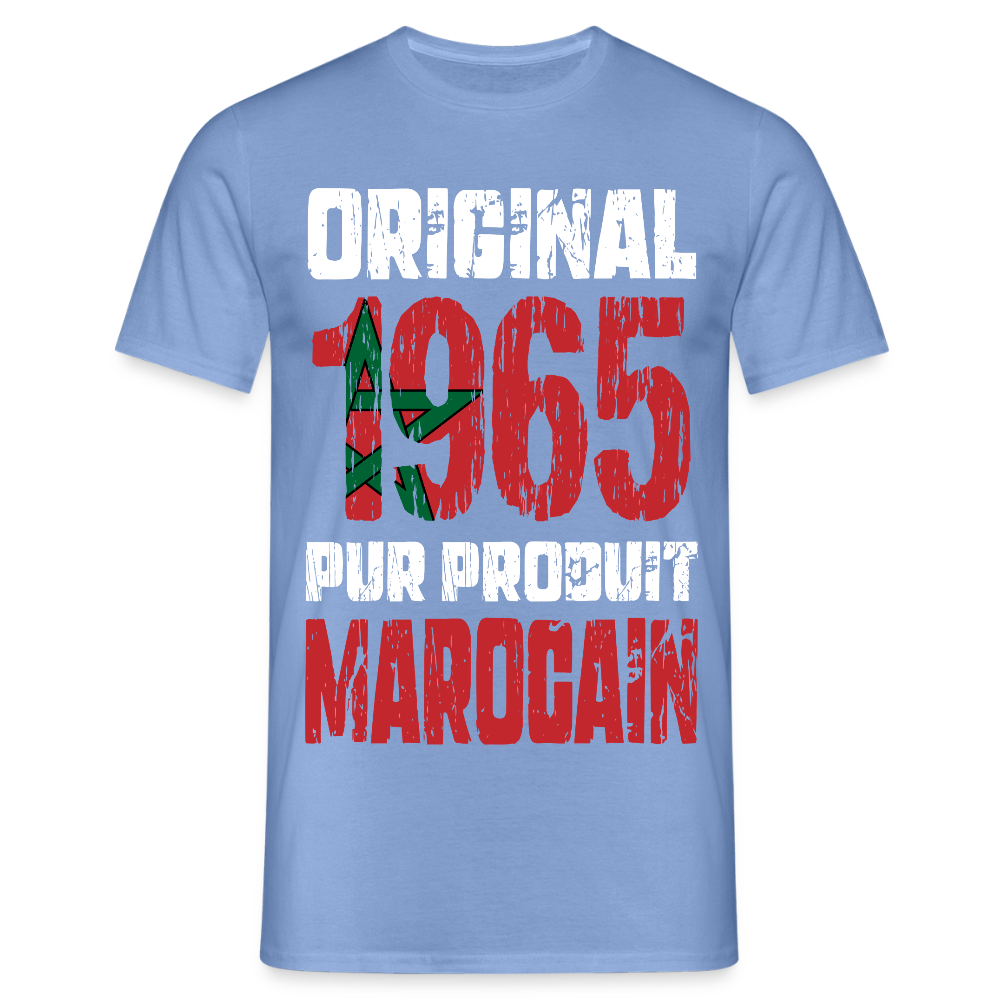 T-shirt Homme - Anniversaire 60 Ans - Original 1965 - Pur produit Marocain - carolina blue