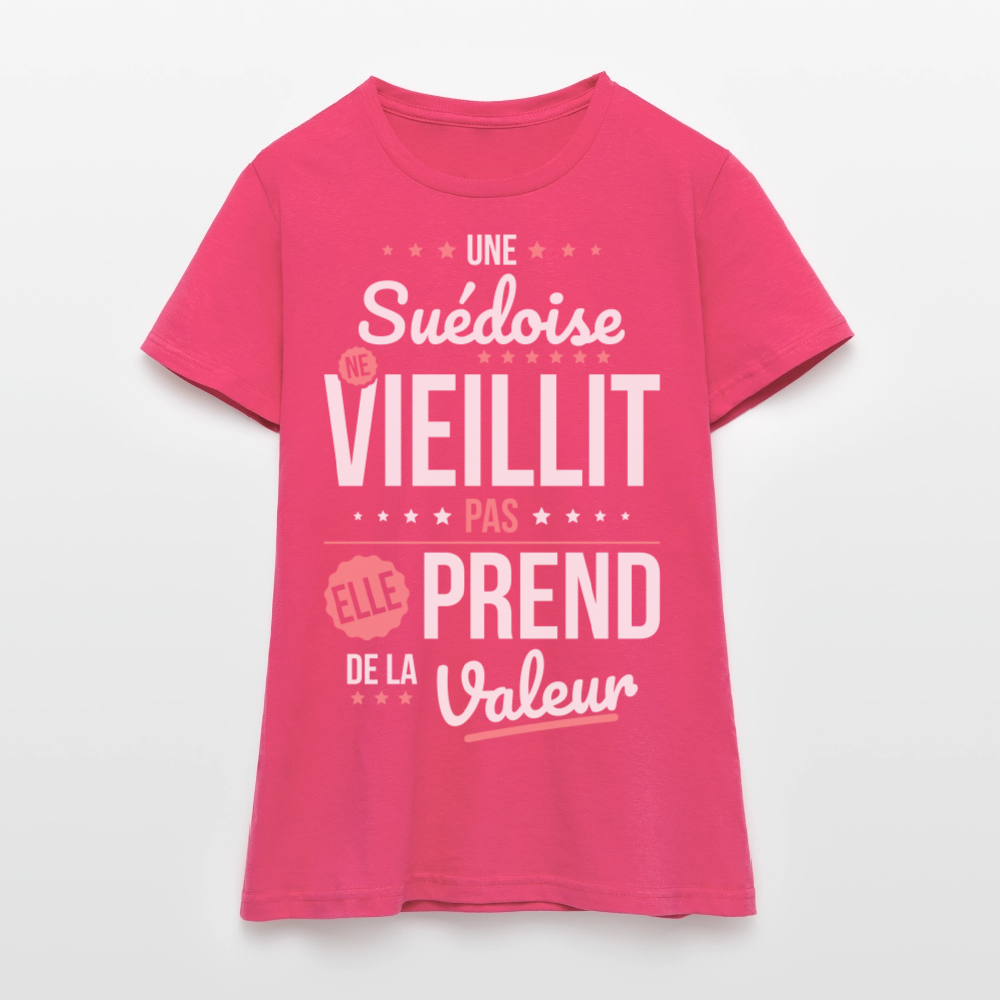 T-shirt Femme - Une Suédoise ne vieillit pas - rose azalée