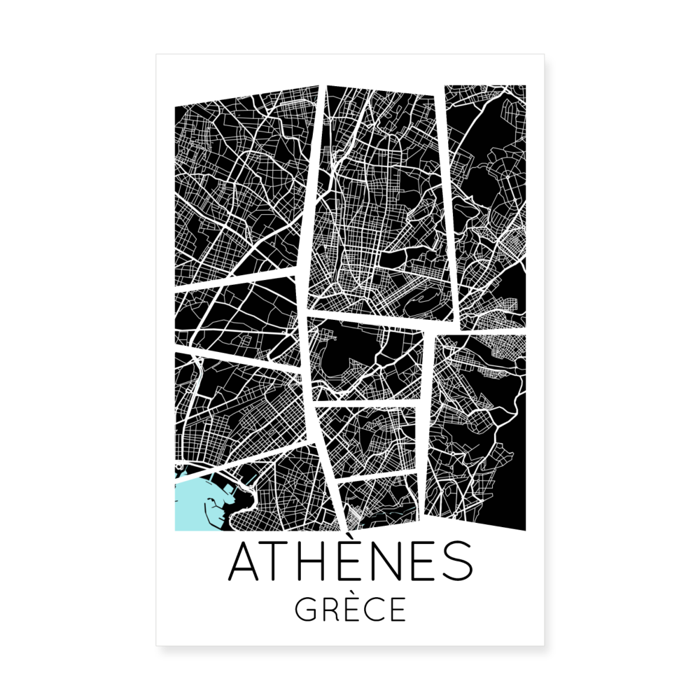 Poster Athènes - Plan Athènes - 20 x 30 cm - blanc