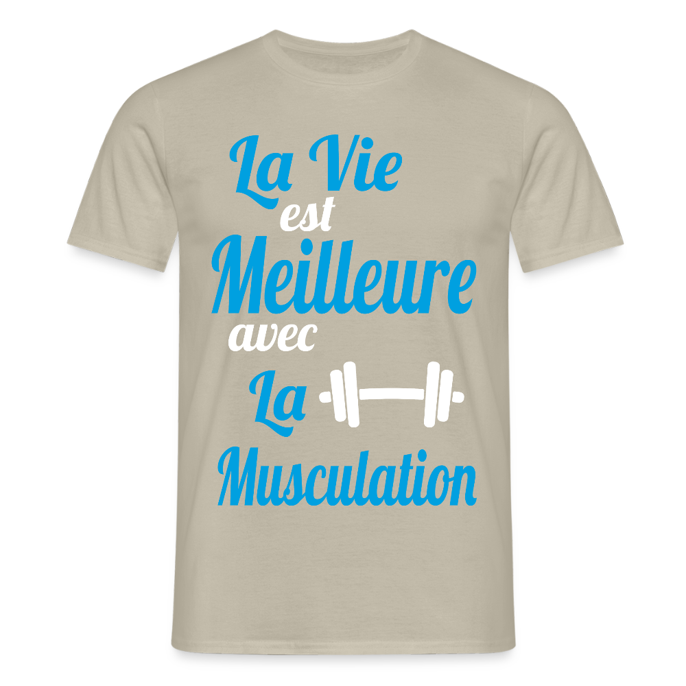 T-shirt Homme - La vie est meilleure avec la Musculation - beige sable