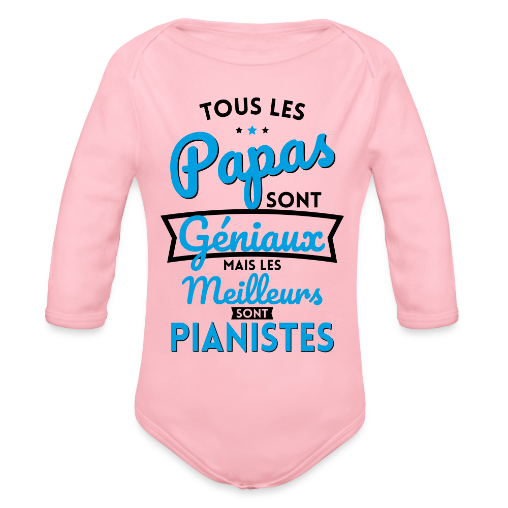 Body Bébé bio manches longues - Papas géniaux - Les meilleurs sont pianistes - rose clair