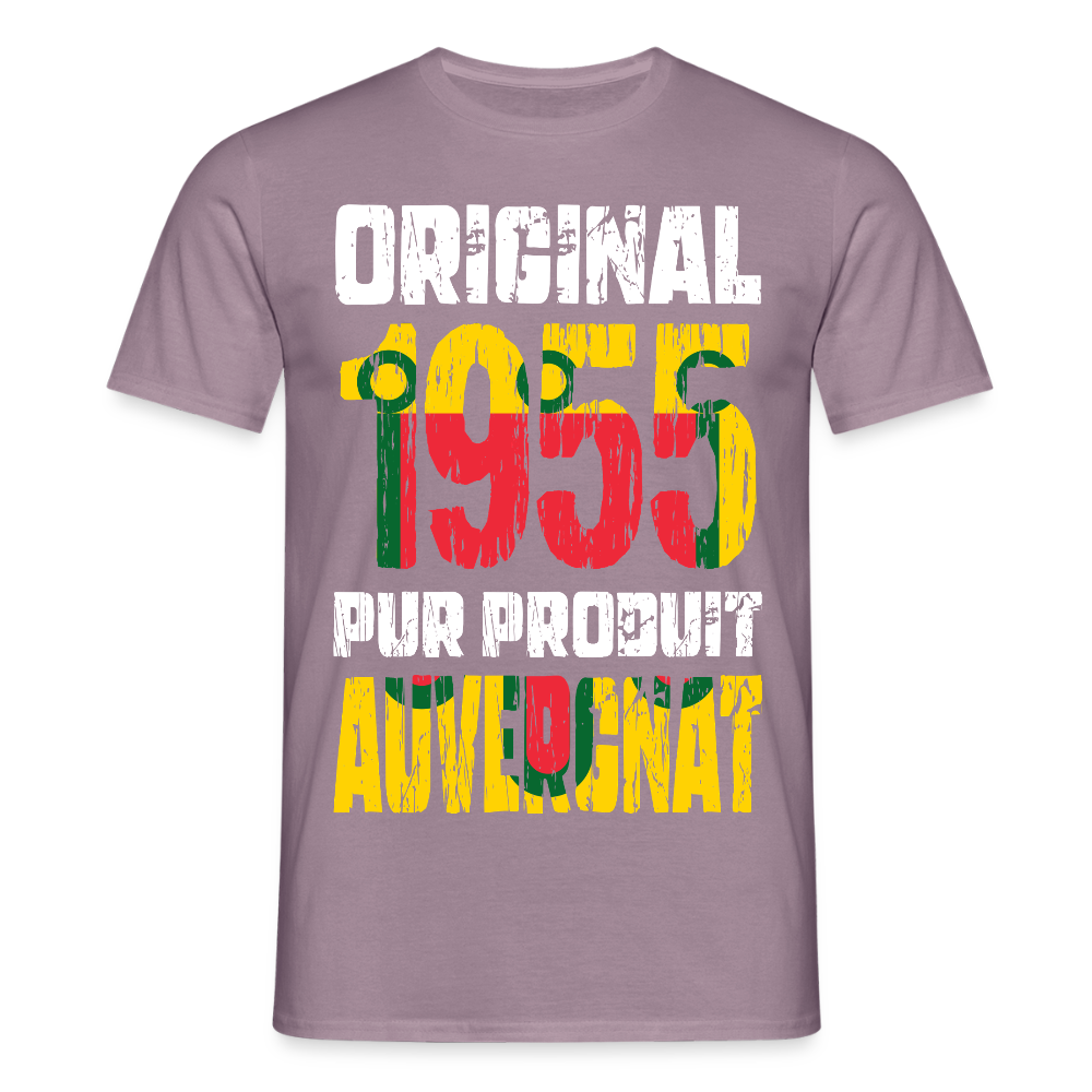T-shirt Homme - Anniversaire 70 Ans - Original 1955 - Pur produit Auvergnat - mauve gris