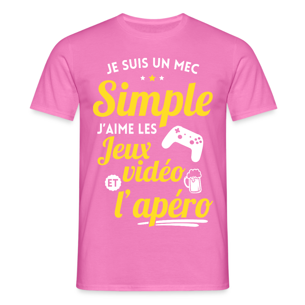 T-shirt Homme - J'aime les jeux vidéo et l'apéro - rose