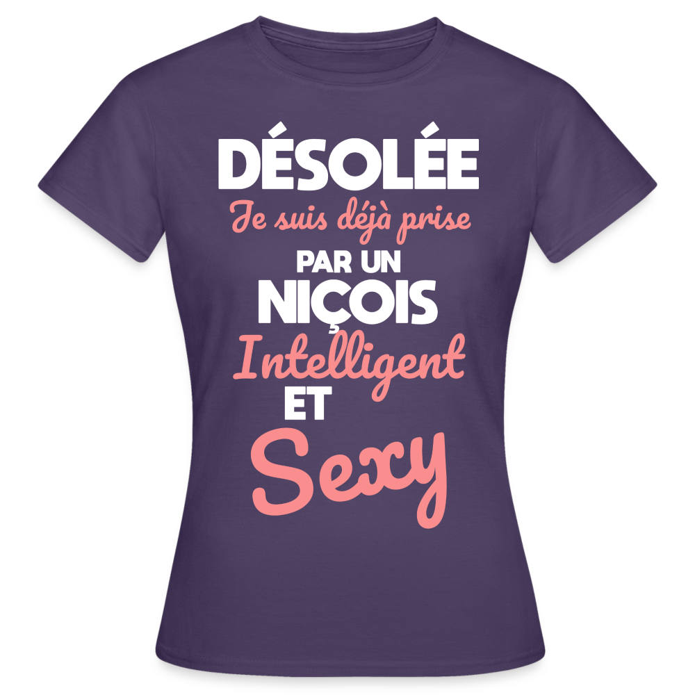 T-shirt Femme - Je suis déjà prise par un Niçois intelligent et sexy - violet foncé